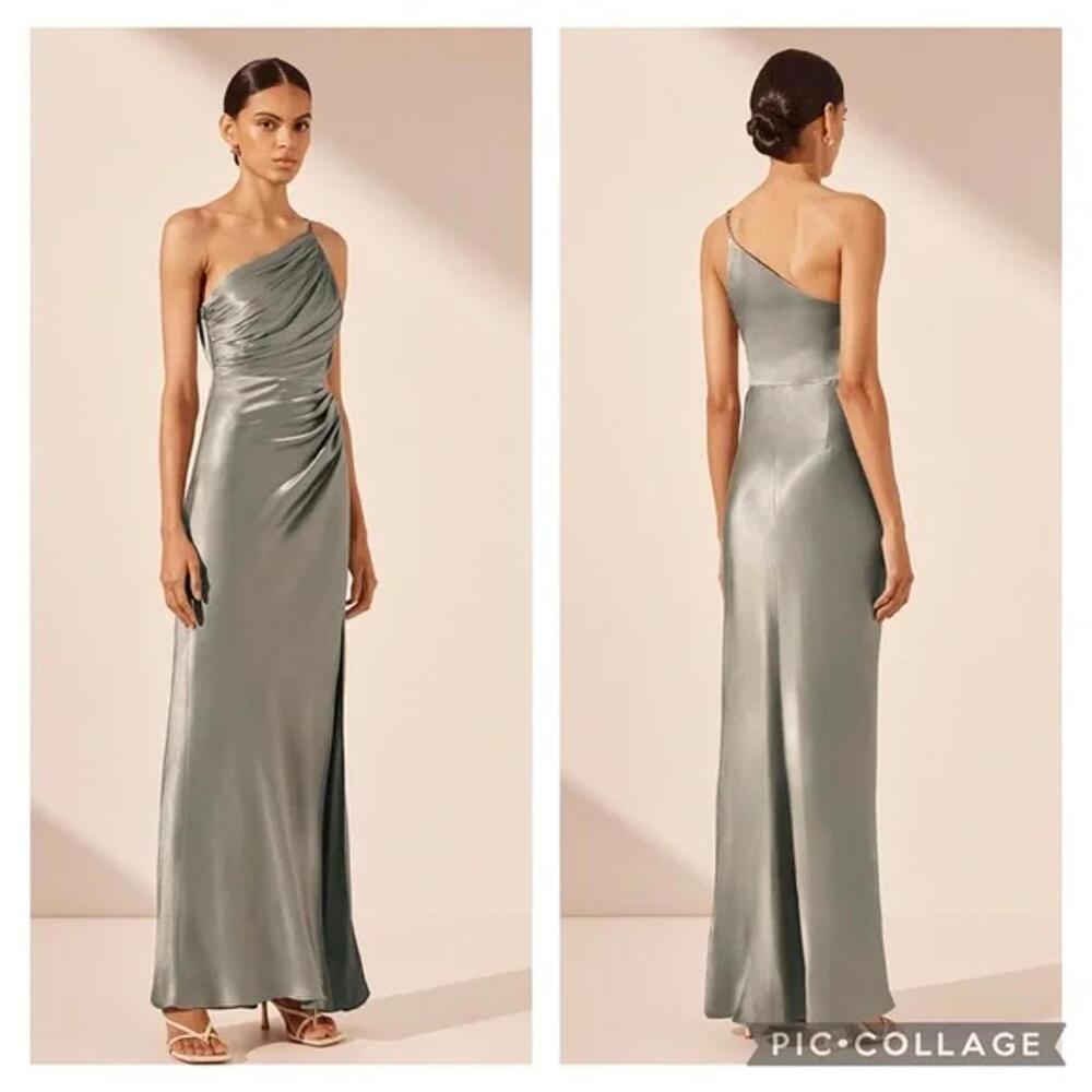 SHONA JOY La Lune Asymmetric Gathered Maxi Dress sage